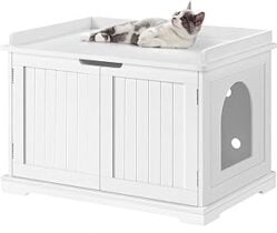 Yaheetech Arenero para Dos Gatos Grandes Madera con Puerta Blanco